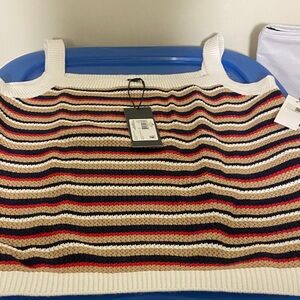 Mexx Striped Knit Crop Tank in Cream, Navy & Red